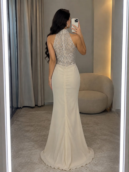 Elegant sequin-embellished evening dress